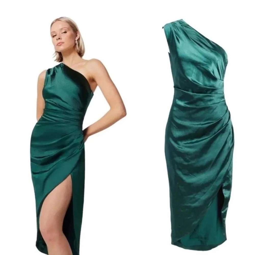 Elliat Green Satin | One Shoulder Cocktail Dress